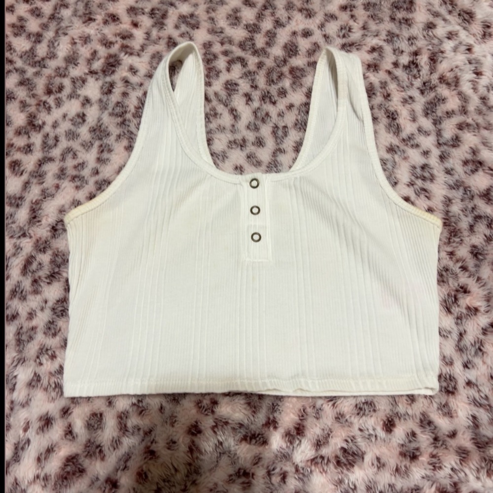 Women's White Ribbed Tank Top